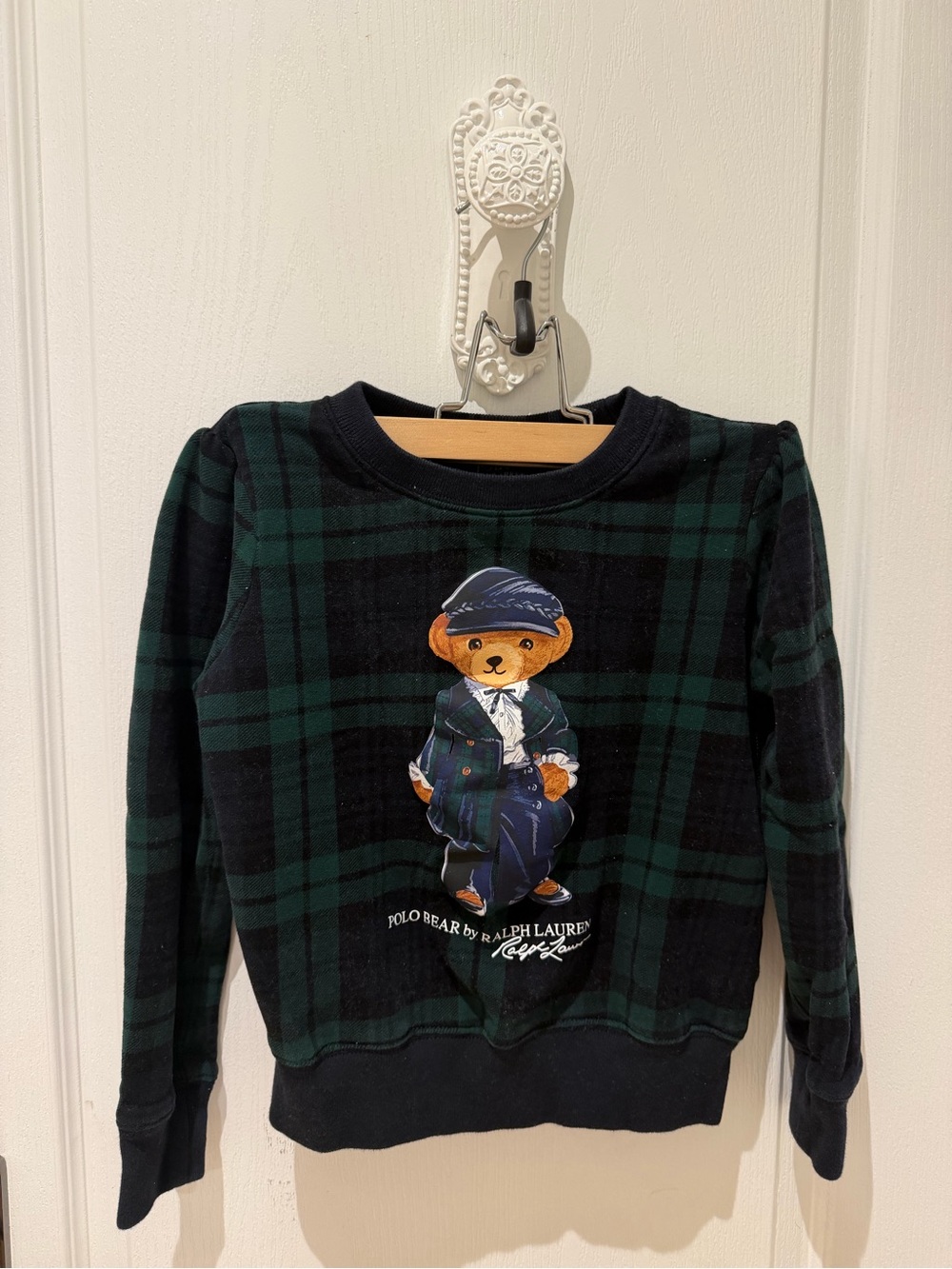 Polo by Ralph Lauren Navy & Green Plaid Bear Girls Sweatshirt